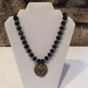 Statement lion medallion beaded necklace